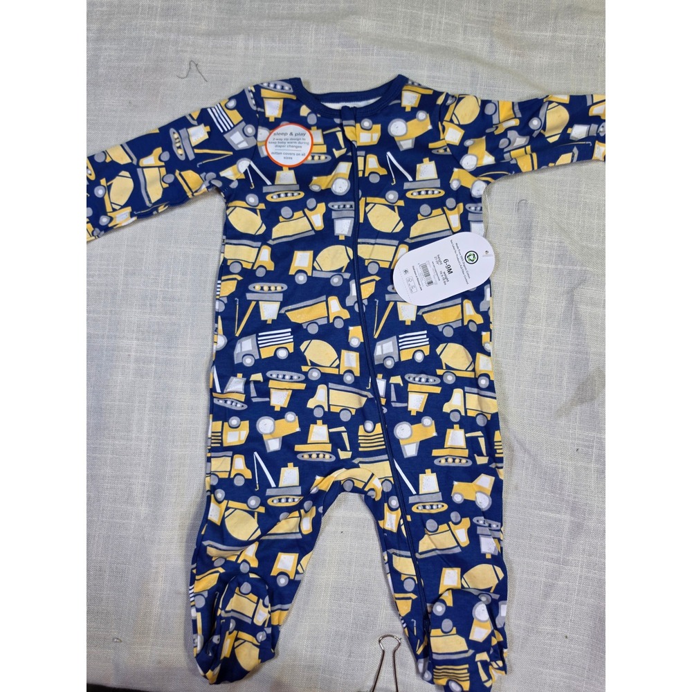 Wonder Nation Baby Boy Construction Truck Organic Cotton Sleeper 6-9M Deep Blue